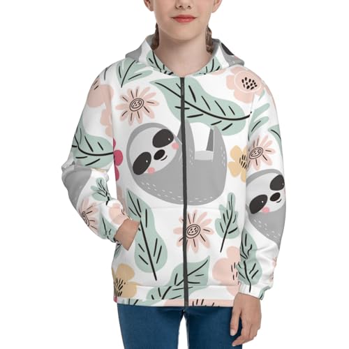 Cute Cartoon Sloth Kid Hoodies Boys Zip Up Sweatshirts Girls Pullover with Pocket3