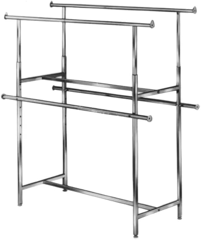 Econoco Double Bar Clothing Rack – Adjustable Garment Display with Rectangular Hangrail, Chrome (Base + End Rails)