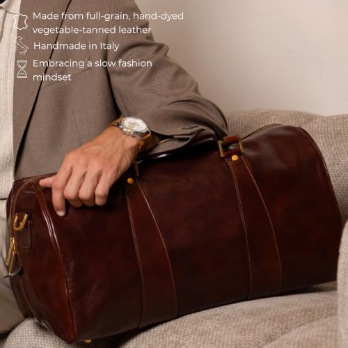 Image of Time Resistance Leather Duffel Bag - Large Weekend Gym Travel Bag (Brown)