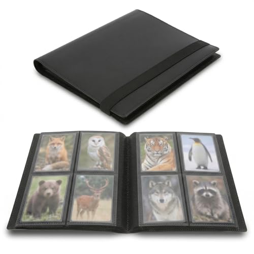 Image of Ciieeo Sports Card Binder Album with Elastic Strap 160 Capacity Card Holder for Collectible Gaming and Sports Cards Storage Portable Black Organizer
