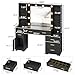 Hasuit 48.8'' Large Vanity Desk with Lighted Mirror & Power Outlet, Black Makeup Vanity Table with 6 Drawers, 4 Shelves and 1 Storage Cabinet, Glass Tabletop Bedroom Dressing Table, 3 Lighting Modes