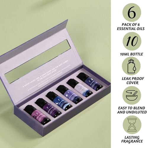 Folkulture Sleep Essential Oils 6er Set (je 10 ml) Lavendelöl oder reine ätherische Ölmischungen für den Öldiffusor für zu Hause wie Rosmarin und Pfefferminze