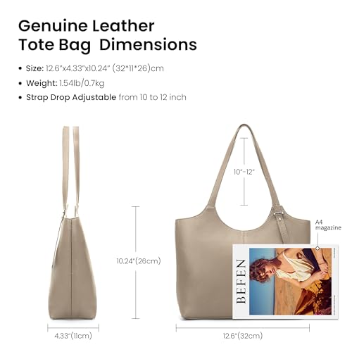 Image of befen Genuine Leather Tote Bags for Women, Real Leather Shoulder Handbags Satchel Purses with Adjustable Strap
