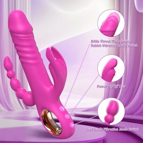 Image of Thrusting Dildo Vibrator Sex Toys for Women, G Spot Anal Rabbit Vibrators Adult Sex Toys with 7 Powerful Speeds & 7 Vibrating Modes Upgrade Silicone Waterproof Rechargeable,Rose