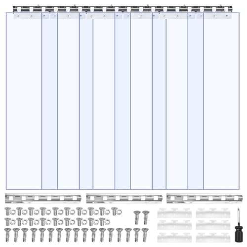 VEVOR Rideau Lanière PVC 0,9x2,1 m Rideau Lamelle Plastique Transparent de Porte, Lot de 6, Bande Isolation Thermique Coupe Vent, pour Portes de Chambres...