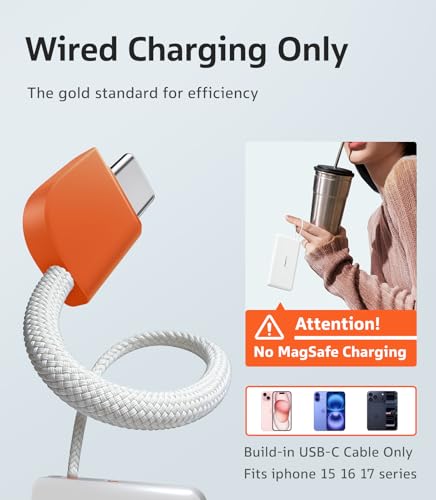 Image of TORRAS Power Bank with Built-in USB-C Cable (No-Wireless), Ultra-Slim 10,000mAh Portable Charger USB C, 22.5W Fast Charging Battery Pack for iPhone 17 /16 /15 Series, Phone air, Galaxy, Pixel, White