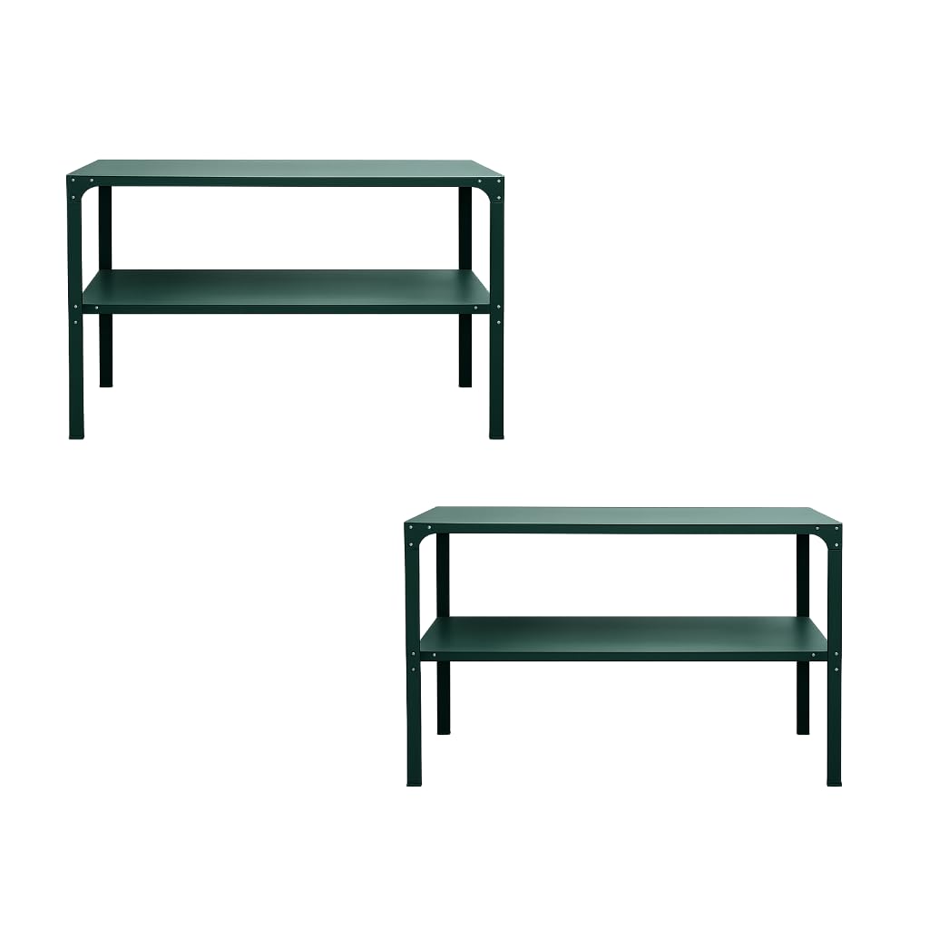 Greenhouse Staging Shelving Unit 2 Tier Free Standing Galvanised Steel 115cm Plant Pot Shelf For Greenhouses UK (2 Green Staging Benches)