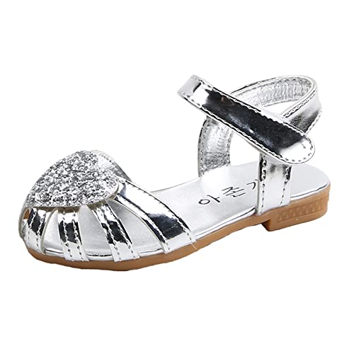 Children Shoes Flat Soft Sole Single Shoes Fashion Princess Single Shoes Children Princess Girls Shoes Youth Size 3 (Silver, 1.5 Big Kids)