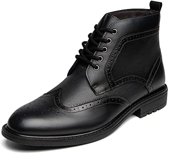 Arkbird Mens Fashion Leather Wingtip Oxford Dress Boots Casual Mid-Top Ankle Chukka Motorcycle Boot Business Shoes for Men