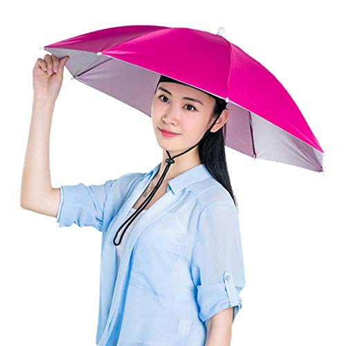 Jiakalamo Sombrero, cabeza libre, paraguas para sol, lluvia, pesca, jardinería, plegable, ajustable, multifunción, para exteriores (rojo rosa, tamaño: 27 pulgadas) Cover