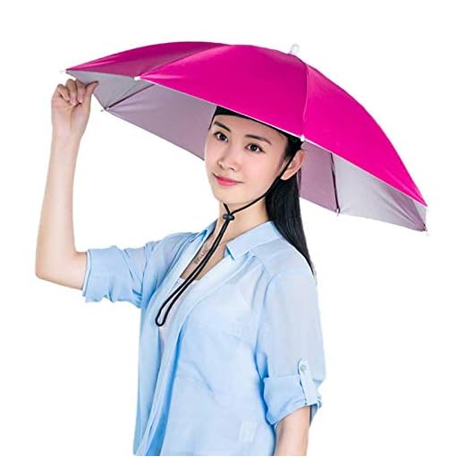 Jiakalamo Sombrero, cabeza libre, paraguas para sol, lluvia, pesca, jardinería, plegable, ajustable, multifunción, para exteriores (rojo rosa, tamaño: 27 pulgadas)