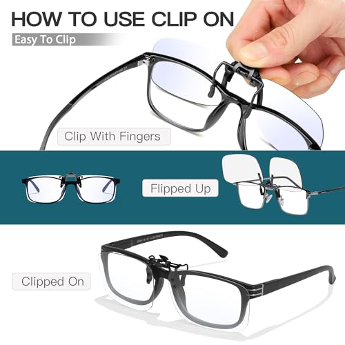 Image of VIEWBETTER Clip On Blue Light Blocking Glasses Over Prescription Glasses Reduce Eyestrain Metal Rimless Clips (Flip Up) V309