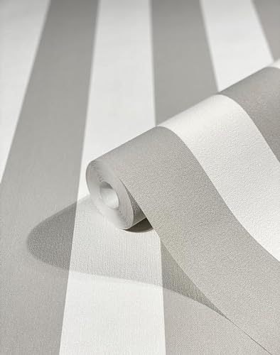 WALLCOVER Tapete Grau Silber Vliestapete Streifen Streifentapete Landhaus...