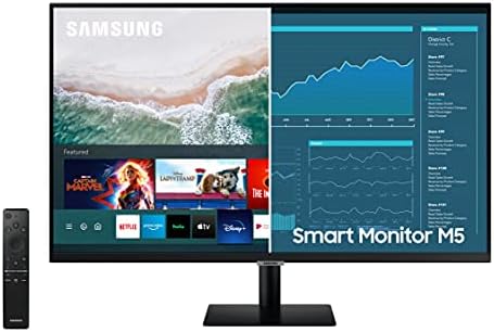 SAMSUNG M5 Series 27-Inch FHD 1080p Smart Monitor & Streaming TV (Tuner-Free), Netflix, HBO, Prime Video, & More, Apple Airplay, Bluetooth, Built-in Speakers, Remote Included (LS27AM500NNXZA)
