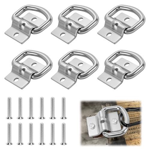 GFUEIGJ 6 Stück Zurrösen für Anhänger D-Ring Zurrösen Heavy Duty Robuste D Ring Zurrösen Befestigungsösen aus Hochfester D Lashing Ringe mit 12 Halterung Schrauben für Ladung