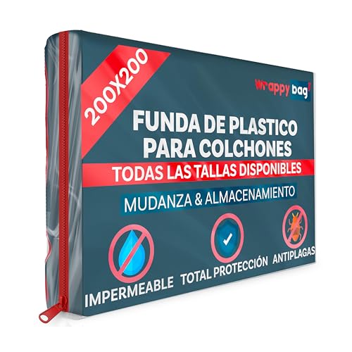 WRAPPYBAG – Funda Protectora Opaca de Plástico para Colchones – 5 Tamaños Disponibles – Saco de Almacenamiento Impermeable y Resistente a Desgarros – para Mudanza, Almacenaje y Transporte