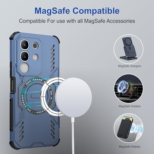 Image of Zapcase Back Case Cover for iQOO Z10x 5G | MagSafe Case with Built-in Metal Ring | Supports MagSafe Charger, Wallet & Car Mount | Shockproof Hybrid PC + TPU | Blue