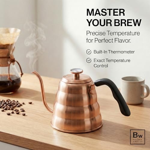 Image of Barista Warrior Gooseneck Kettle, 1.2L Pour Over Kettle, Copper
