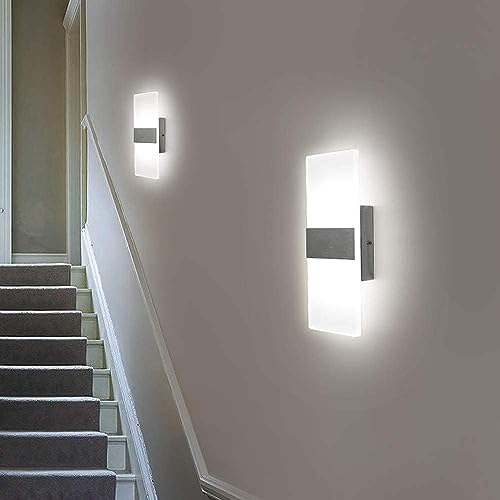 LED Wall Lights Indoor Dimmable Wall Lamp Wall Sconce Up Down Wall Lighting Modern 12W Acrylic for Bedroom Living Room Corridor Silver, Cool White(2 Pack) - Image 4