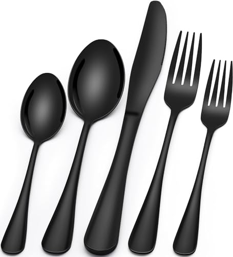Besteck Set 6 Personen Schwarz, 30 teilig Edelstahl Besteckset, Essbesteck Set mit Messer Gabel Löffel, Hochwertiges Edelstahlbesteck...