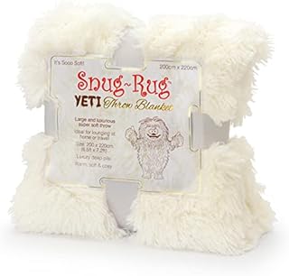 Snug Rug Yeti Luxury Deep Pile Faux Fur Throw Blanket Fluffy Soft Cosy Warm Blanket for Bed Sofa and Couch Chair  Giant Heavyweight 2.5kg - King Size 200 x 220cm (6.5ft x 7.2ft) Polar white / cream