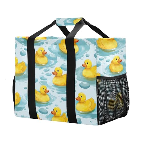 Cute Rubber Ducks Blue Foldable Travel Duffel Bag for Men Women Waterproof Weekender Overnight Carry On Tote Bag with Comfortable Handle Luggage Bag for Airplane Business Trips Sport Hospital