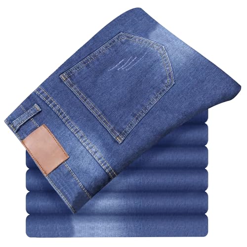 Men's Classic Relaxed Fit Jean Lightweight Straight Leg Washed Denim Jeans Retro Distressed Loose Fit Jean Pants (1006Blue,33)
