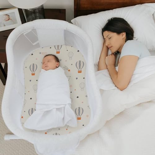 Image of Stretch Fitted Bassinet Sheet Set BROLEX 2 Pack Cradle Sheets for Bassinet Pad /Mattress,Unisex Boys Girls,Ultra Soft,Starsmoon Balloon