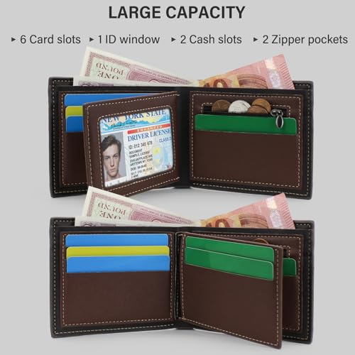 Bifold Wallets, PU Leather Wallets for Men Versatile Mens Wallet with 6 Card Slots, Card Wallet Mens Wallets for Shopping, Business, Travel (brown)4
