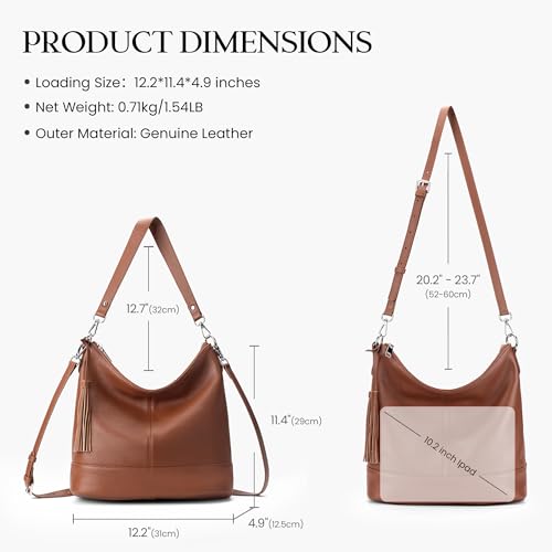 Image of Genuine Leather Hobo Crossbody Bag for Women, Soft Real Leather Bucket, Shoulder Handbag Purse with 2 Removable Strap