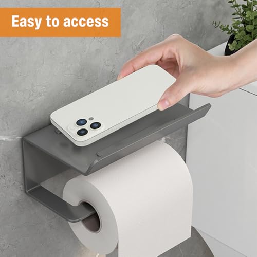 Image of HASTHIP Stainless Steel Toilet Paper Roll Holder with Mobile Stand - Tissue Holder for Bathroom No Drilling Rustproof Wall Mounted Storage Rack Bathroom Accessories for Washroom - Black
