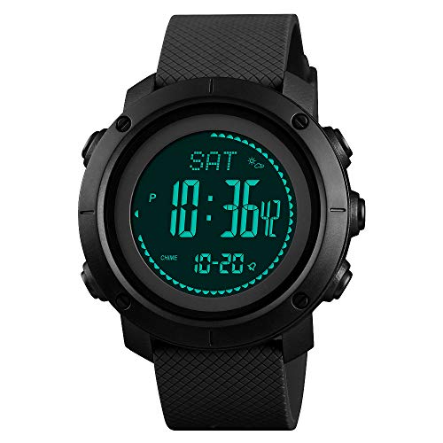 TONSHEN Relojes LED Electrónica Digital Brújula Altímetro Termómetro Podómetro Calorías Alarma Doble Tiempo Fecha Multifuncional Outdoor Militar Deportivo Relojes de Pulsera (Negro 2)