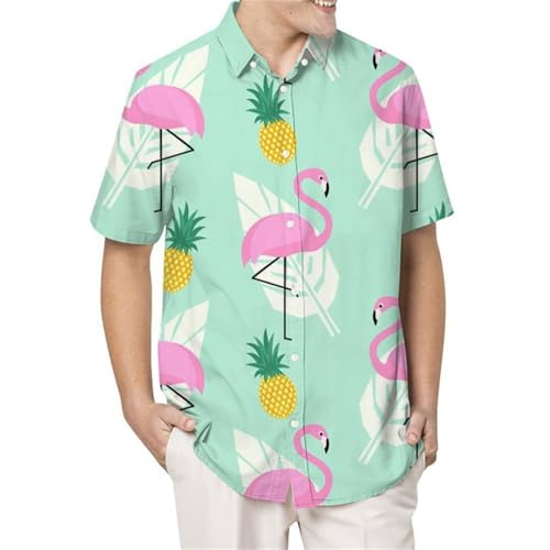 Chickwin Camisas Hombre Manga Corta, Estilo Nórdico Camisa Hawaiana Hombre, S-4XL Refrescante Informal Manga Corta para Vacaciones, Playa, Verano (Piña,XXL)