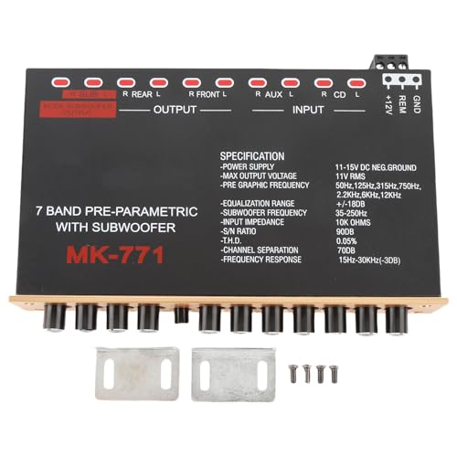 Output multipli e configurazione facile: progettata con uscite anteriori, posteriori e subwoofer, questo equalizzatore auto consente una messa a punto completa sul veicolo. Come ban di equalizzatore grafico 7 auto e un equalizzatore audio per auto, viene fornito con staffe di montaggio e viti per una semplice installazione nel audio dell'auto.