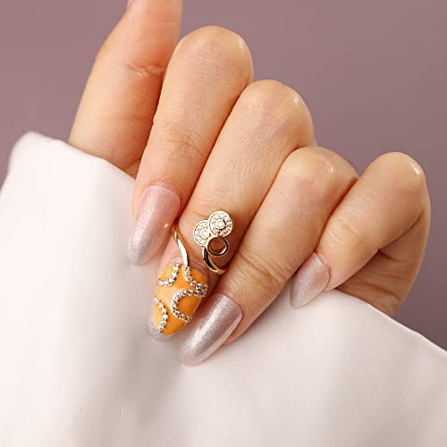 Vintage Gold Ring with Crystal Beads Fingertip Orange Nail Cap Cover Jewelry for Women Girls2