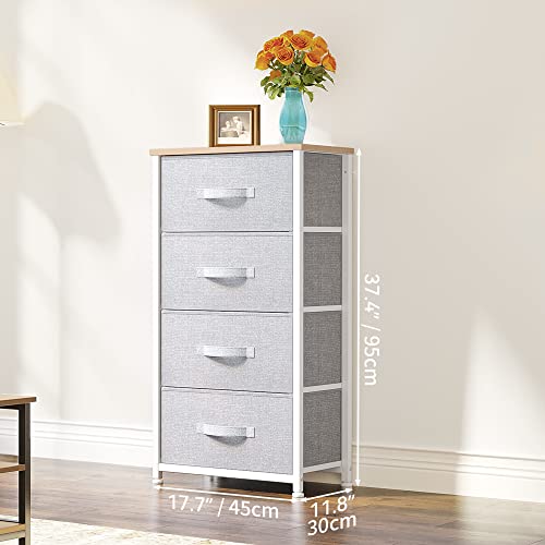 YITAHOME Chest of Drawers with 4 Drawers,Bedroom Drawers, Fabric Dresser with Wood Top,Drawer storage unit for for Bedroom, Living room, Light Grey