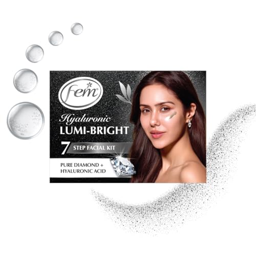 Image of Fem Hyaluronic Lumi-Bright Facial Kit with Pure Diamond & Hyaluronic Acid - 35ml | Instantly Brightens & Hydrates | Reduces Dullness & Dark Spots | Gives Luminous, Smooth & Youthful Skin