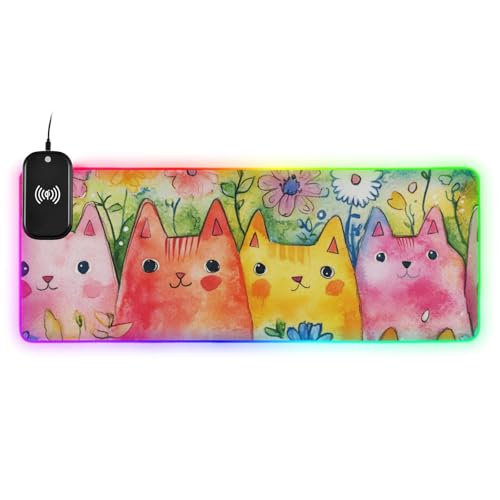 Tapis de souris géant inlavable anti-dérapant 89,9 x 40 cm motif chat
