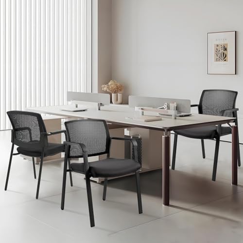 Image of CLATINA No Wheels Conference Room Chairs Set of 8, Stackable Office Guest Reception Chair with Armrests, Mesh Back Waiting Room Chairs for Office, School, Lobby, Church, Black