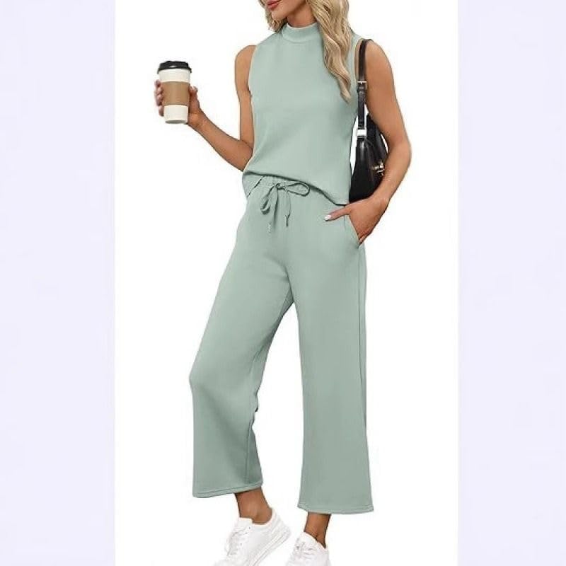 Women Vest Top Cropped Wide Leg Pants Casual Summer Set