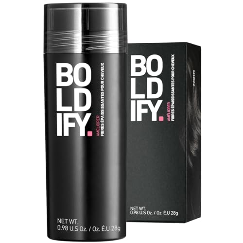 BOLDIFY Fibres Capillaires Naturelles - 28g - Poudre Densifiante Cheveux - Poudre Cheveux Pour Cheveux Clairsemés - Masque la Perte de Cheveux en 15 Secondes - Pour Femmes & Hommes (Noir)