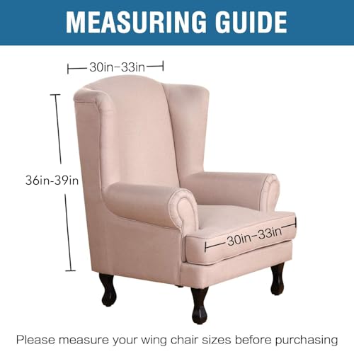 H.VERSAILTEX 2 Piece Stretch Jacquard Wingback Chair Covers Slipcovers Wing Chair Covers (Base Cover Plus Seat Cushion Cover) Furniture Covers for Wingback Chairs, Form Fitted Thick Soft, Chocolate - Thumbnail 6