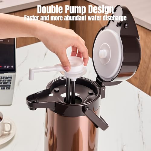 Image of Upgraded Airpot Coffee Carafe with Double Pump - 84oz /2.5L Coffee Carafe for Keeping Hot, Beverage Dispenser for Hot /Cold Beverage (2, Gold Brown)