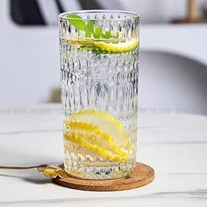 Highball glasses set of 4 15oz vintage drinking glasses unleaded glass dishwasher safe for easy to cleaning cut glass tall water tumblers for table top of holiday party  urban country home decor