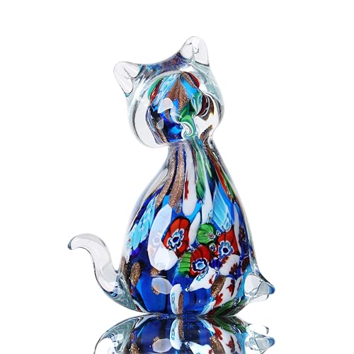Estatua de gato de vidrio multicolor artesanal Yao Yuan