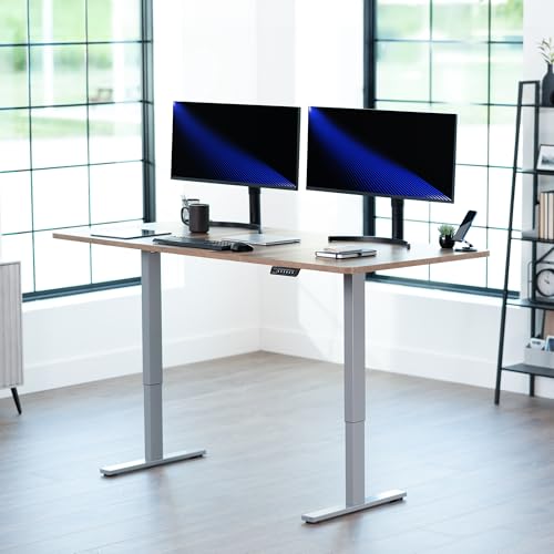 Image of VIVO Reclaimed Wood 71 x 36 in Standing Desk, DESK-KIT-1G7P-36 | Electric, Holds 220 lbs, Sit Stand, Height Adjustable, Extra Deep Table Top, Memory Presets, 1B Series, Gray Frame