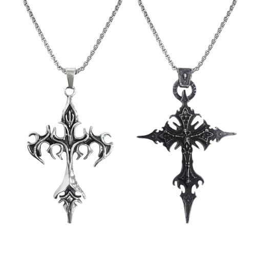 Image of NUDFSY 2 Pcs Gothic Jewellery, Cross Pendant For Men, Flame Punk Cross Necklace Set For Men And Women, Chain For Men, Pendant, Mens Accessories Stylish, Gothic Punk Statement Jewelry