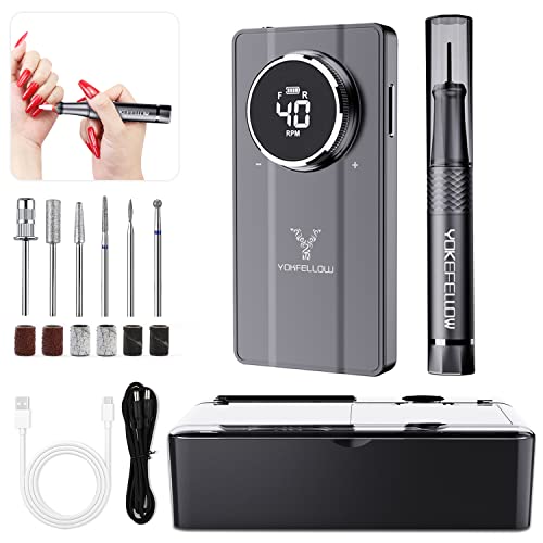 Image of Yokefellow Nail Drill Machine, 40000 RPM Rechargeable & Desktop Portable Engraving Drill for Glass Engraving Pen Tools Grey