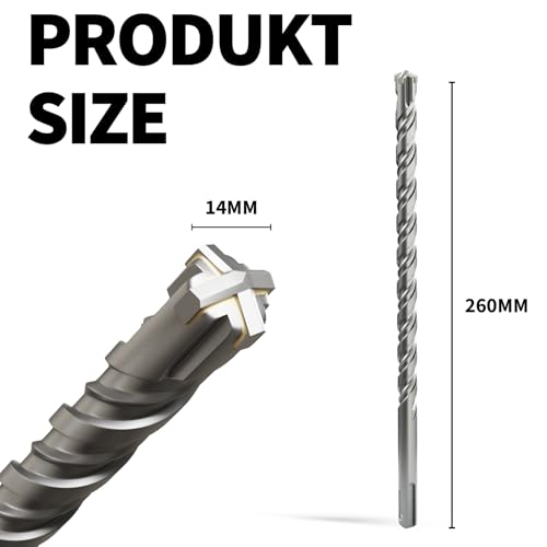 XZH SDS Plus Masonry Drill Bits 14mm x 260mm, Professional Tungsten Carbide Cross Tip - Image 2