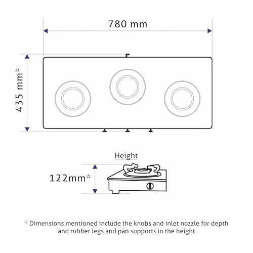 Image of Glen 3 Burner PNG Gas Stove | Toughened Glass Top | Brass Burners | Manual Ignition | 360 Revolving Nozzle | Crown Pan Supports | Black | 5 Years Warranty on Glass, Valve And Burner